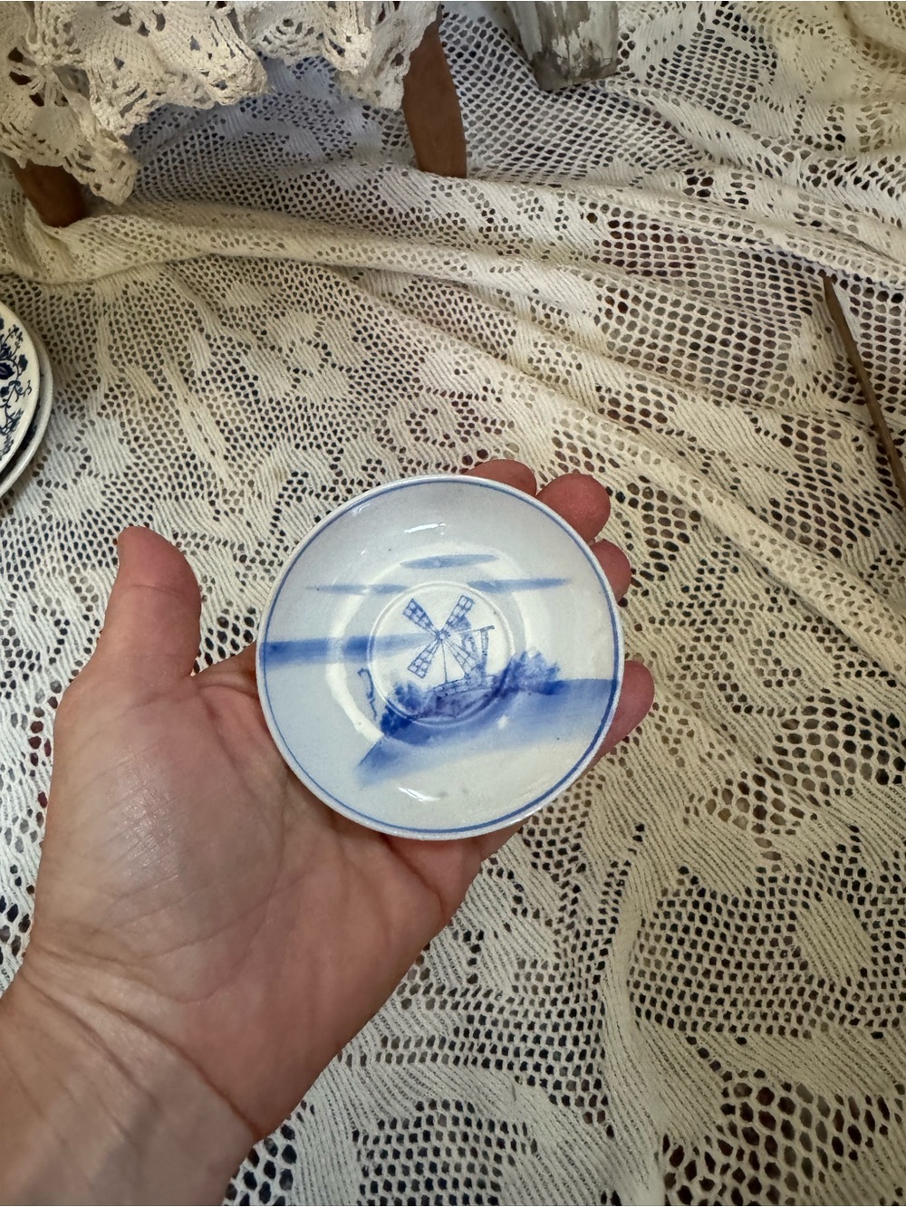 Vintage Taichung Taiwan Blue and White Windmill Trinket Dish